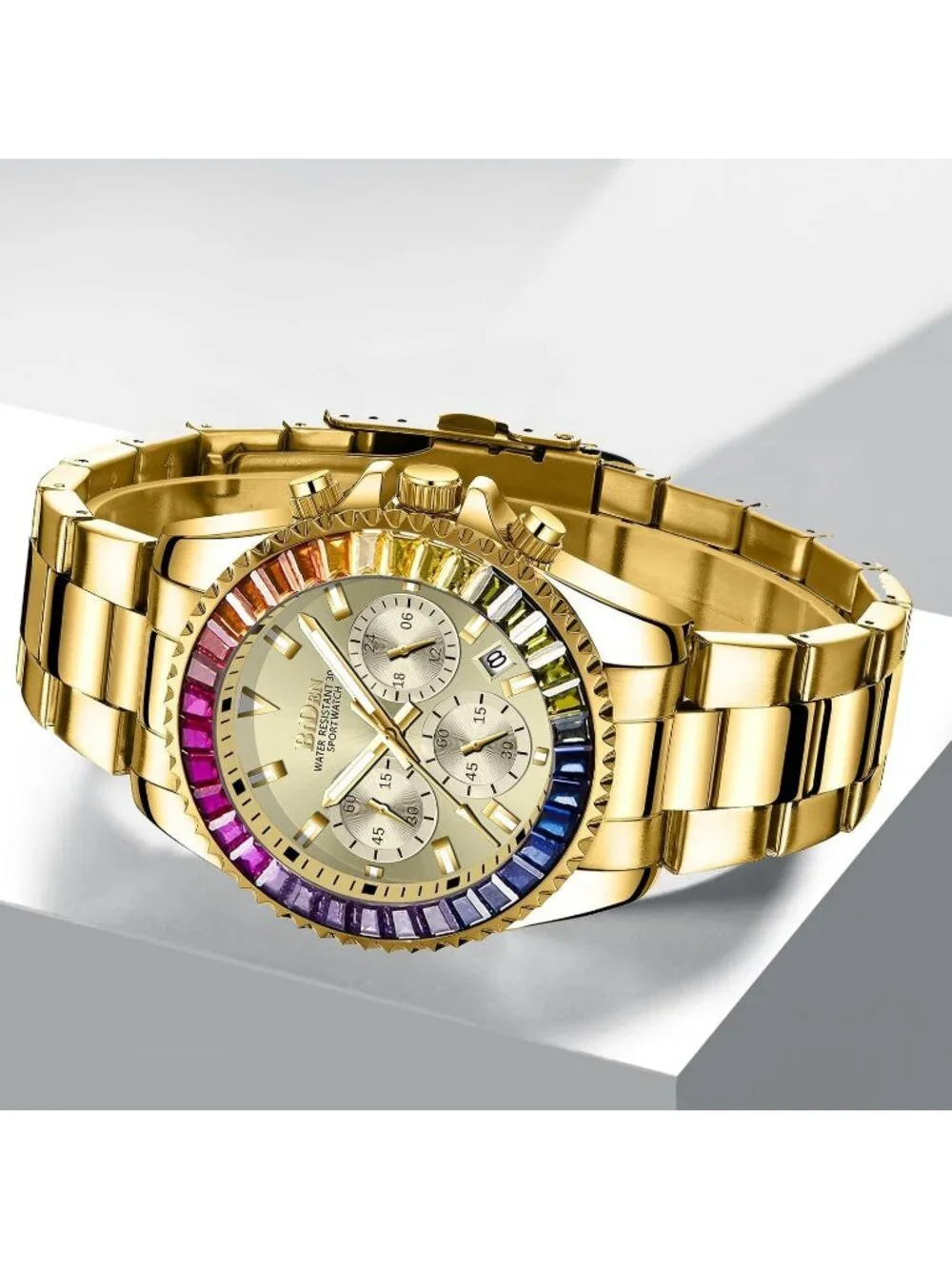 Men's Gold Luxury Stainless Steel Analog Chronograph Waterproof Classic Watch